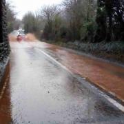 Flooding on the road at Combe Florey. Picture: Somerset County Council