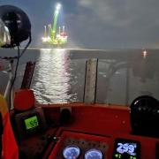 A view of the offshore vessel from one of the lifeboats.