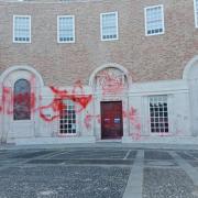 Vandalism from the most recent of the three attacks on the County Hall building.