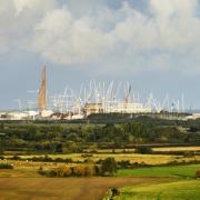 The Hinkley Point C construction site, seen from the Pawlett area.
