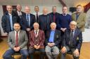 Former club captains, back row: Julian Holloway, Jack Matthews, Roger Farthing, Peter Robinson, Sean Hemburrow,  Rob Weaver, Andy Jones and Mark Shirley; front, Mark Winter, Jerry Winter, Mike Wilkins and John Beer