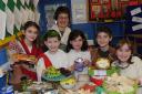 TEACHER Maggie McNulty with Eleanor, Joseph, Matilda, Alfie and Eve, enjoying some Greek food.