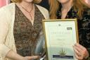 Mhairi Holway receives the Champions of Learning award from former punk star and actress Toyah Wilcox.
