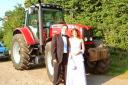 Chris Gibbons and Briony Turner arrived by tractor