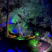 The Great Cascade lit up as part of Illuminate Hestercombe.