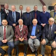 Former club captains, back row: Julian Holloway, Jack Matthews, Roger Farthing, Peter Robinson, Sean Hemburrow,  Rob Weaver, Andy Jones and Mark Shirley; front, Mark Winter, Jerry Winter, Mike Wilkins and John Beer