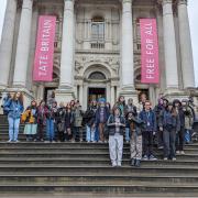 Bridgwater and Taunton College students on the steps of the Tate Britain in London.