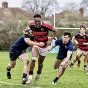 Top try scorer at the Rosslyn Park 7s Mudia Eribo crossing the line for another try