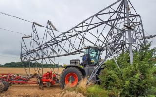 WHOOPS: A vehicle after crashing into a power tower in Lincolnshire