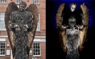 The Knife Angel sculpture in Taunton takes on a new meaning at night.