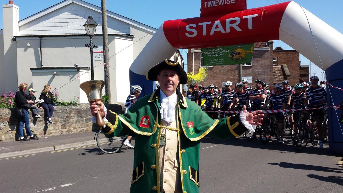 WELCOME: Watchet Town Crier David Milton, just before the start