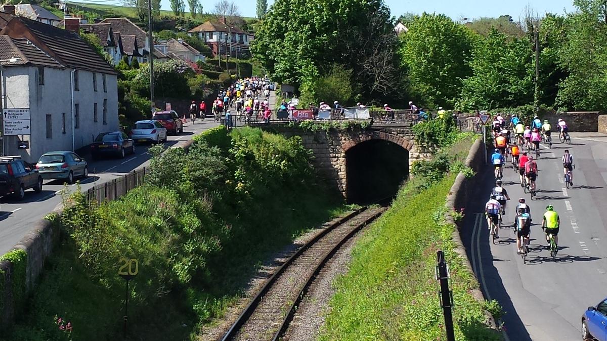 UPHILL: The course starts with a steep hill, as riders pass over the railway bridge