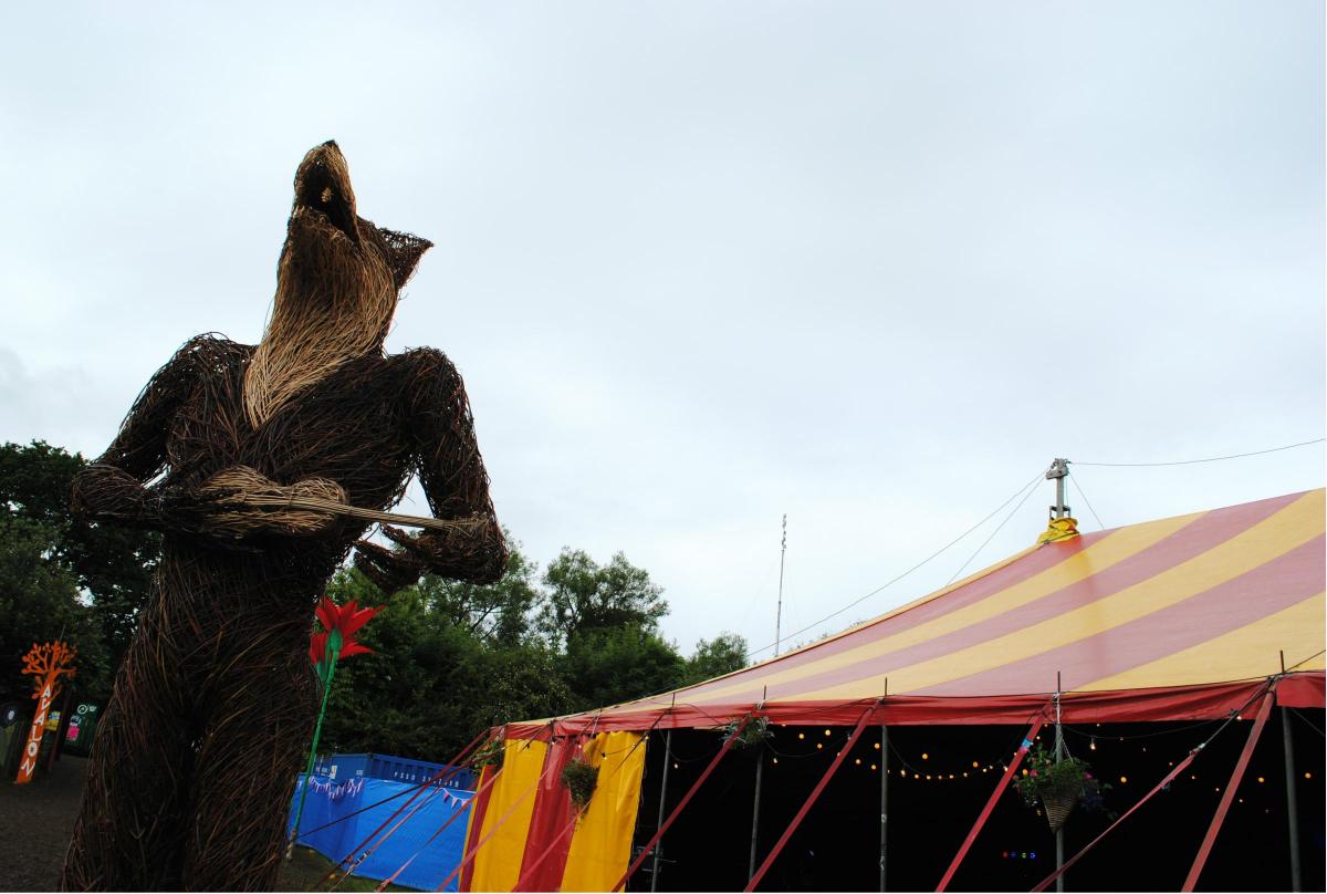 Pictures from the Glastonbury Festival 2016 at Worthy Farm, Pilton, Somerset. A fox sculpture in the Avalon field.