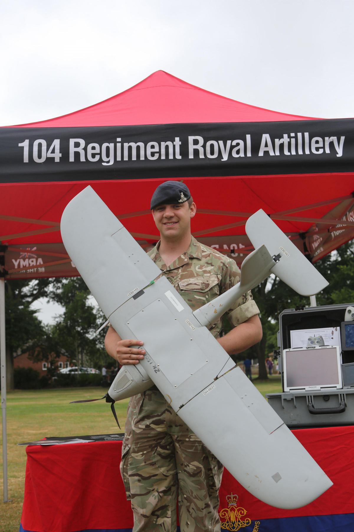 Gunner Guy Roberts with a ‘Desert Hawk’ MUAS at the Meet the Army Day in Vivary Park 2016