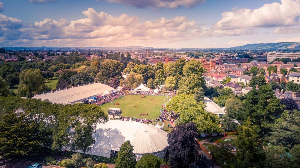 An aerial shot of Taunton Flower Show, by Keanu Drone