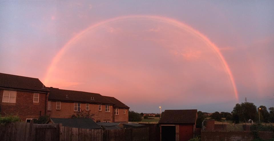 IN THE PINK: An unusual ‘pink rainbow’ over Bridgwater. PICTURE: Charlene Kerr. PUBLISHED: August 10, 2017.