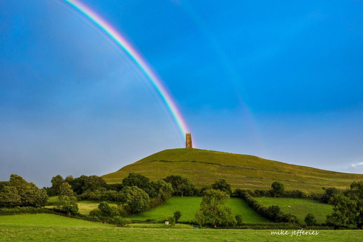 A rainbow at Glastonbury Tor, by Mike Jefferies