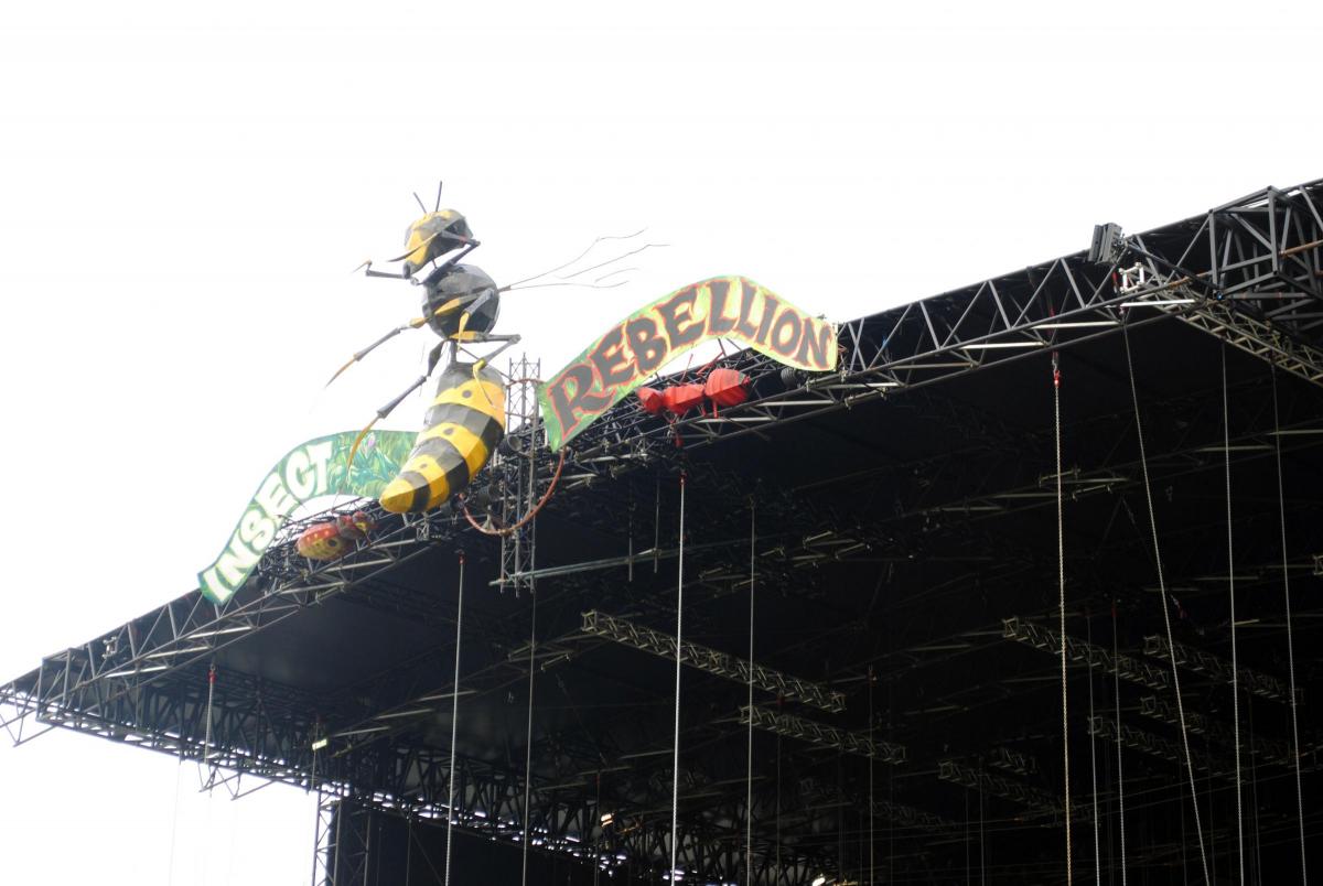 Insect artwork adourns the Other Stage at the 2019 Glastonbury Festival. Picture: Paul Jones