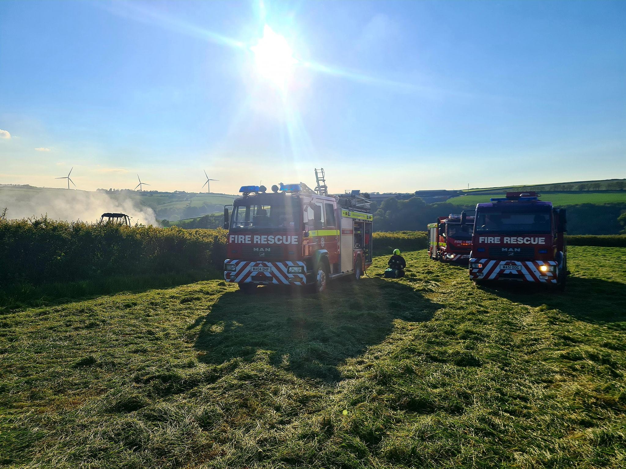 Crews tackling the tractor fire. Picture: Barnstaple Fire Station