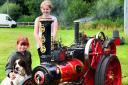 Jess and Izzy Smith, with Nessa and their 4 inch Garrett Traction Engine