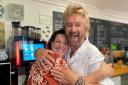 Noel Edmonds served customers at a popular cafe in Frome.