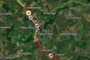 A map showing the road closure on the A358