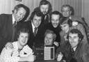 RADIO GAGA: Standing - Brian Hurford (trainer), Micky Burns (player), Albert Tudball (Social Club Committee), Alan Impey and Bobby Brown (players) with president Nolan Elston behind; sitting - Andy Leitch (player), Tony Milton (secretary), Bob Boyd