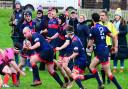 Wiveliscombe players charge forward.