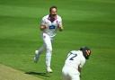 Josh Davey celebrates taking a wicket against Kent.