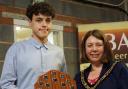SHIELD: Harry Mason receives the Mayor's Award from Taunton Deane mayor Catherine Herbert.