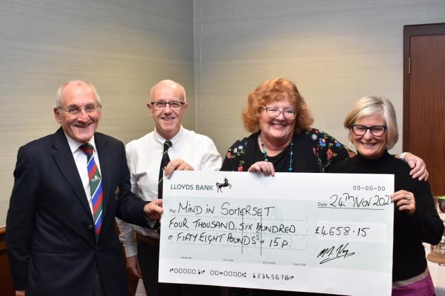 left to right John Beer Seniors Captain, Richard Bryant Club Captain, Sally Jackson Ladies Captain and Alison Baker, Corporate Partnership Coordinator for Mind in Somerset