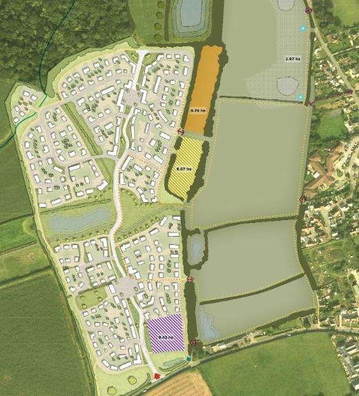 Somerset County Gazette: Masterplan Of Proposed Development Of 350 Homes, Employment Units And Leisure Facilities On The A39 Priest Street In Williton. CREDIT: Thrive Architects. Free to use for all BBC wire partners.