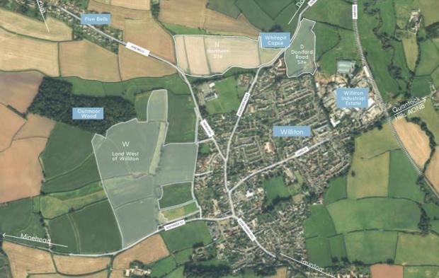 Somerset County Gazette: The Priest Road Development Site In The Context Of Other Williton Developments. CREDIT: Thrive Architects. Free to use for all BBC wire partners.