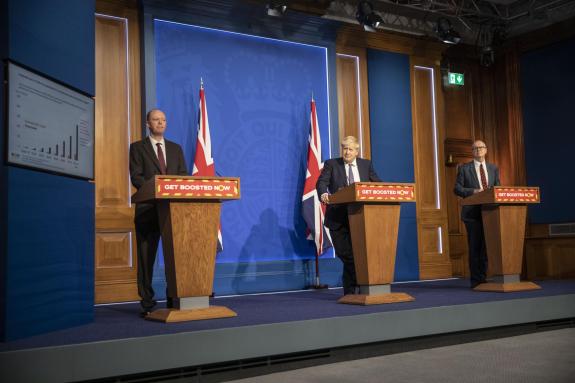Somerset County Gazette: POLICY: Boris Johnson, Sir Patrick Vallance and Sir Chris Whitty addressed the nation last night to discuss Plan B measures (Image: Jack Hill/The Times, PA Wire) Somerset County Gazette: POLICY: Boris Johnson, Sir Patrick Vallance and Sir Chris Whitty addressed the nation last night to discuss Plan B measures (Image: Jack Hill/The Times, PA Wire)