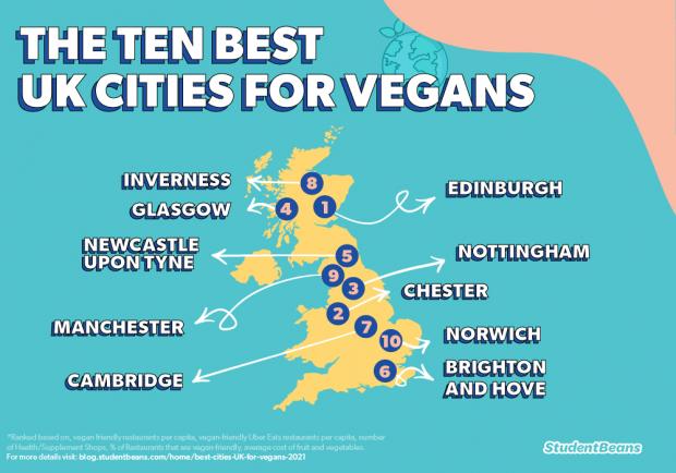 Somerset County Gazette: Student Beans map of 10 best cities for vegans. Picture: Student Beans