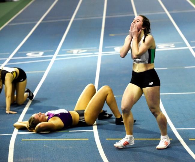 WINNER: Seren Rodgers reaction when she realised she had won (all pics: Mark Shearman/Athletics Images)