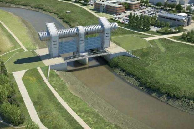 PLAN: New artists impression of the planned Bridgwater Tidal Barrier. Pic: Sedgemoor District Council/ Environment Agency