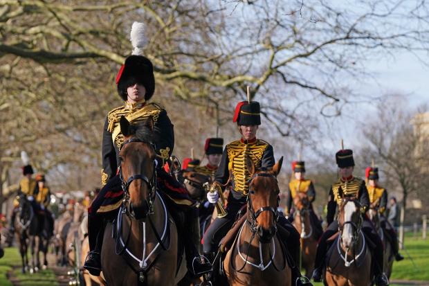 Somerset County Gazette: Members of the King's Troop, Royal Horse Artillery ahead of the gun salute in Green Park, central London, to mark the official start of the Platinum Jubilee. Picture: PA