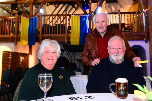 Somerset County Gazette: Barbara and Martin Blackmore with Angus McPhee at the Haselbury Mill fundraiser.