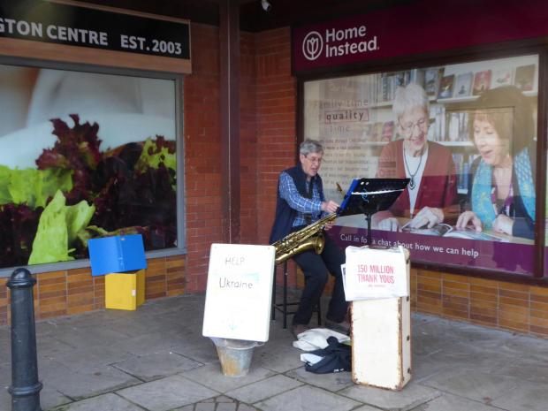 Somerset County Gazette: Tony busks at the Comeytrowe Centre in Taunton.