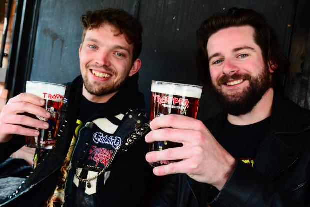 Somerset County Gazette: Charlie Cozza and Ted Fower with pints of Trooper at The Cobblestones.