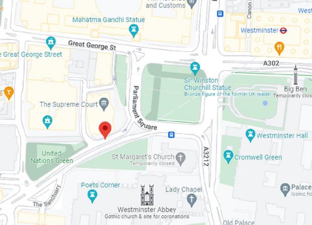 Somerset County Gazette: Broad Sanctuary is located near to Parliament Square and Westminster Abbey. Picture: Google Maps