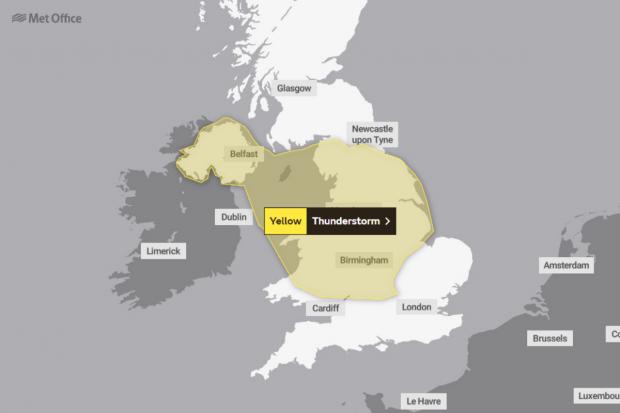 Somerset County Gazette: A yellow weather warning for thunderstorms has been issued. Picture: Met Office