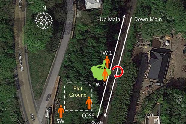 Somerset County Gazette: A site plan showing the workers' intent to rotate the tree before moving it to a safe area. Picture: RAIB, Google Maps