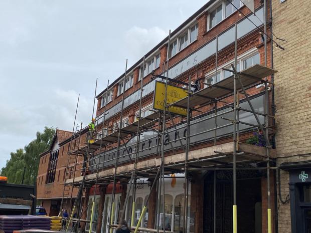 Somerset County Gazette: The scaffolding is up at The Courtyard, Taunton Independent Quarter. Picture: Lewis Wiseman