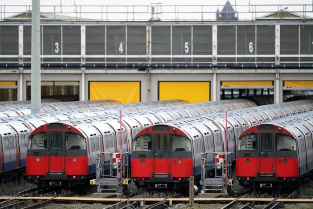 Piccadilly Line tube trains parked up at a depot near Boston Manor tube station in London during a strike by members of the Rail, Maritime and Transport union (RMT)