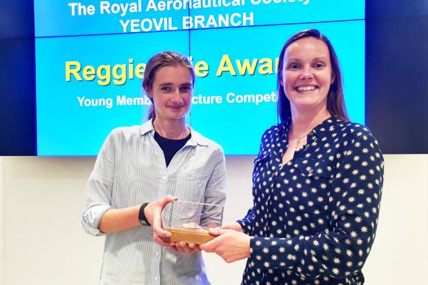 Leonardo engineer Jennifer Miles (right) receives the  2022 Reggie Brie Award. Picture: Leonardo