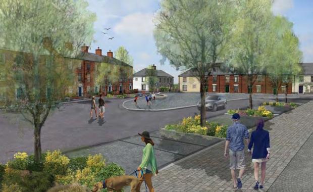 Somerset County Gazette: Artist's impression of the central square within the Jurston Farm development in Wellington