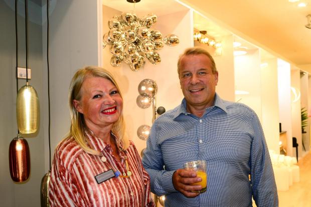 Somerset County Gazette: The Lighting Company director Lynne Hickin-Browne with guest Chris Winter from Chamber Of Commerce.