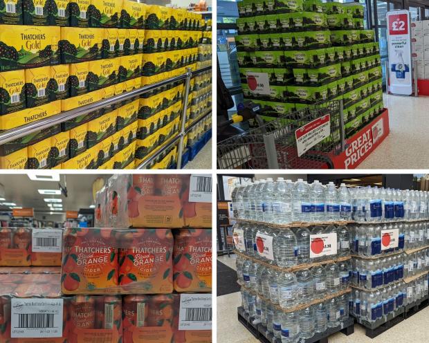 Somerset County Gazette: There's no shortage of cider, lager and bottled water at Sainsbury's in Street. Picture: NQ staff